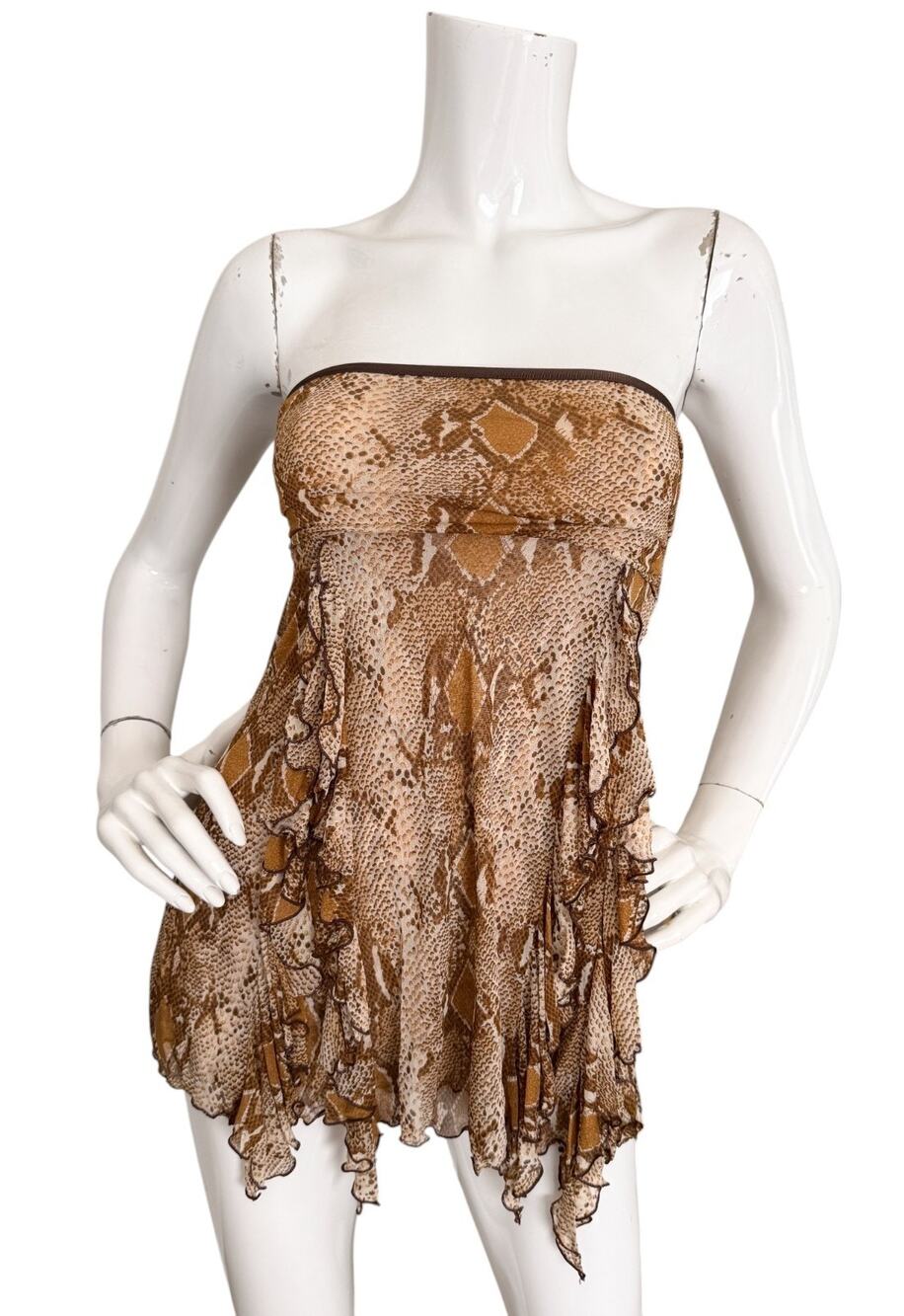 SOLD* Diane von Furstenberg Vintage Y2K Silk Snake Ruffle Strapless Tube Top